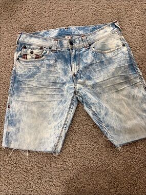 True Religion Light Acid-Wash Denim Shorts